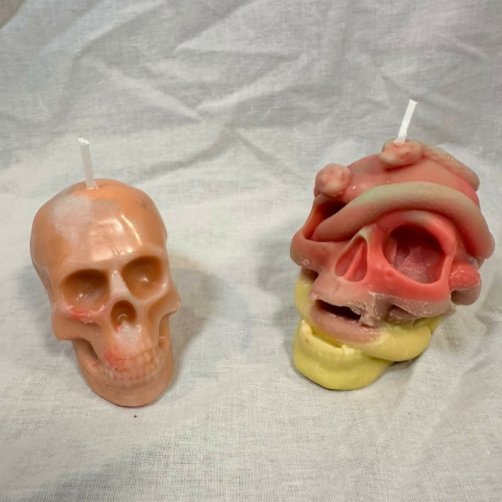 Handmade Sculptural Wax Candle Set — Pair of Skull Candles