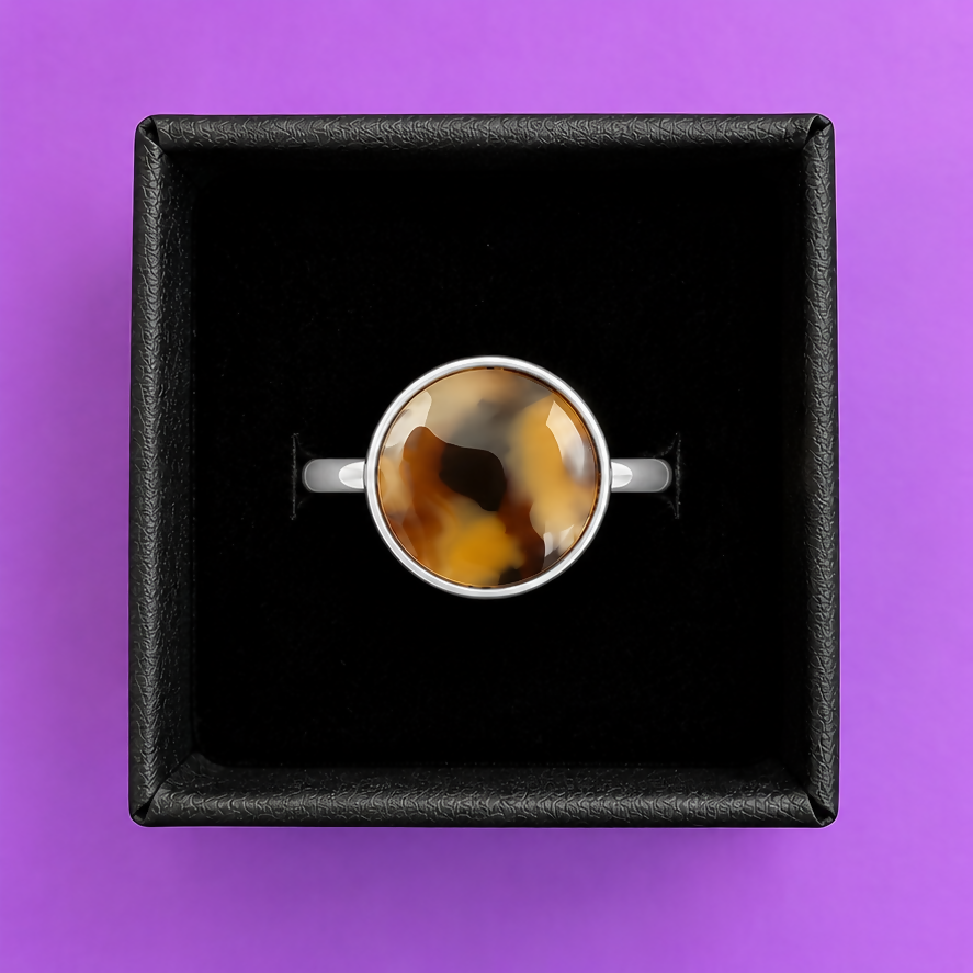 Tortoiseshell Faux Stone Oval Adjustable Silver Ring