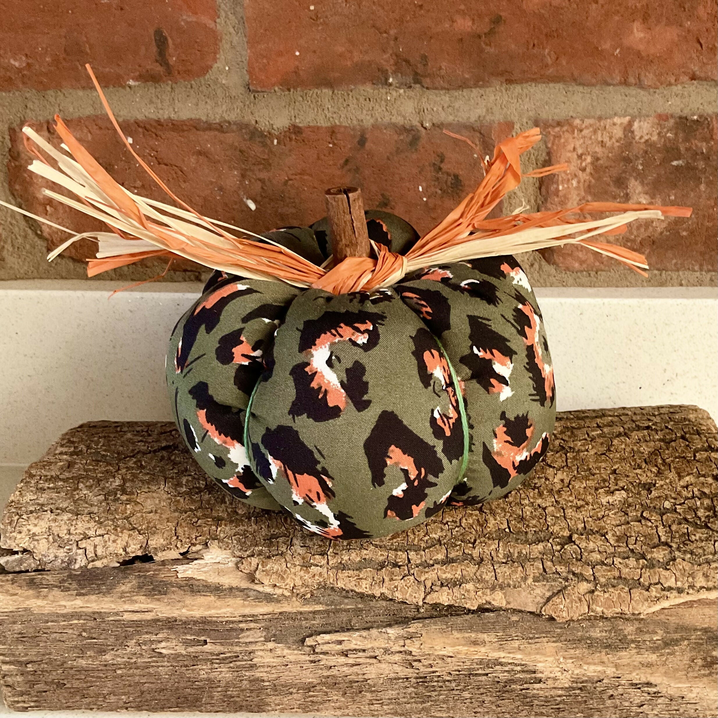 Green and Orange Leopard Print Pumpkin Decoration Handmade Fabric Halloween Ornament