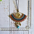 All-Seeing Eye Necklace; Turquoise Crystal Macramé Pendant With Handcrafted Brass Spiral Wire-Art