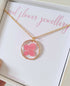 Real Flower Pink Hydrangea Necklace Gold Plated