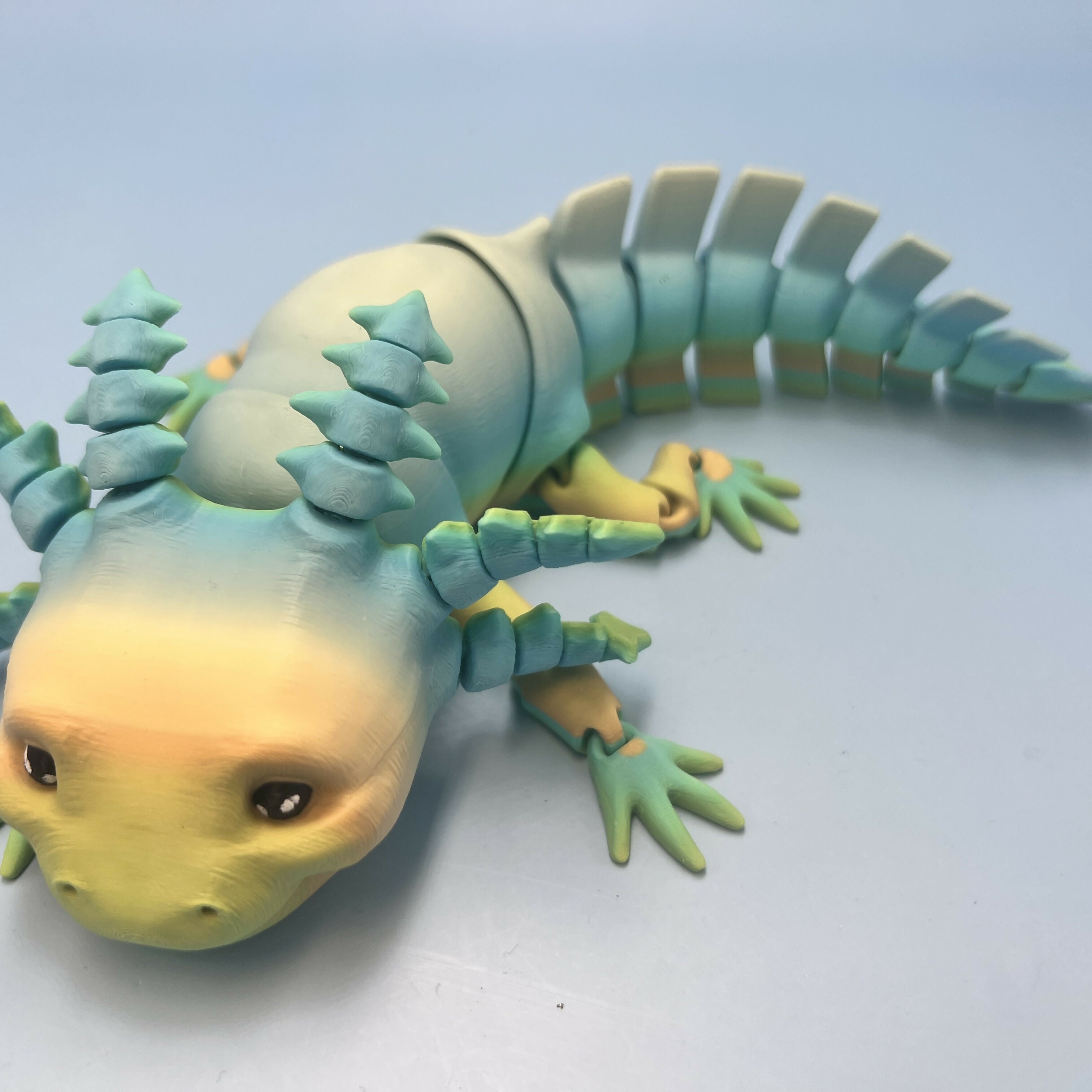 3D Printed LARGE: Articulated Sensory Fidget Animals friends Axolotl (Teal/Beige/Lime) 25cm