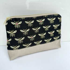 Pouch - Metallic Bees with a Faux Leather Base