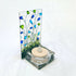 Handmade Fused Glass Tea Light Holder with Blue & Green Flowers