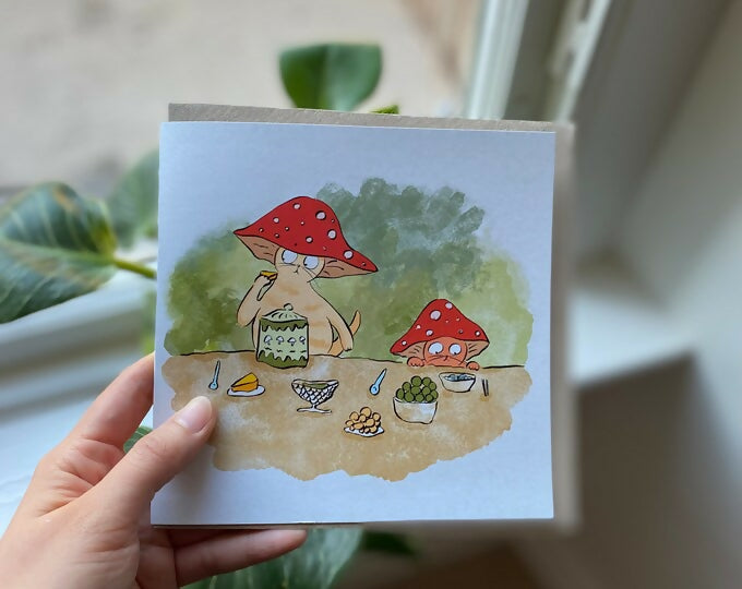 Mushroom Cats Greeting Card
