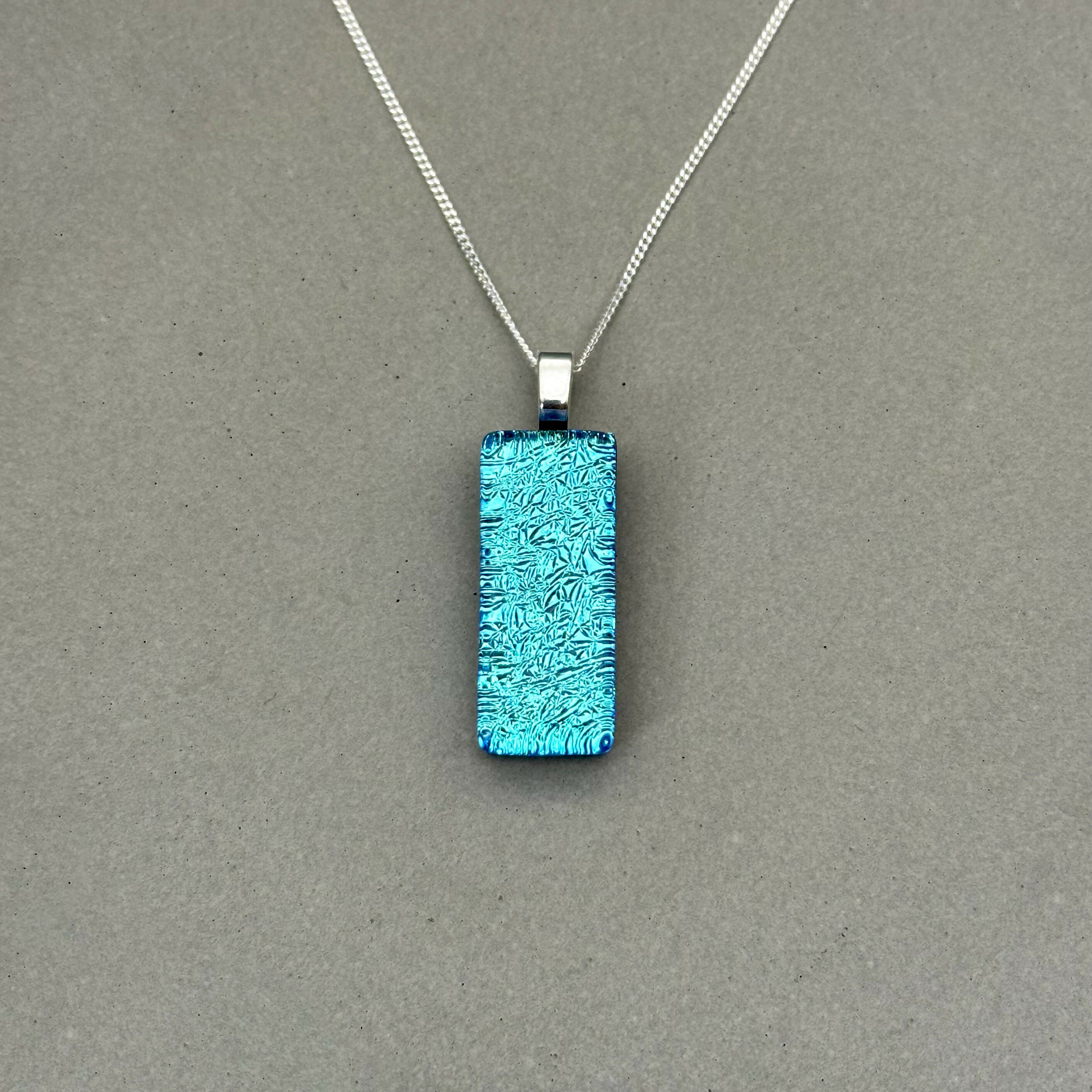 Ice Blue Dichroic Glass Necklace and Earrings Set - Sterling Silver, Handmade by Jade Tapson Glass