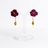 Burgundy Flower Drop Earrings with Gold Chain and Crystal Bead