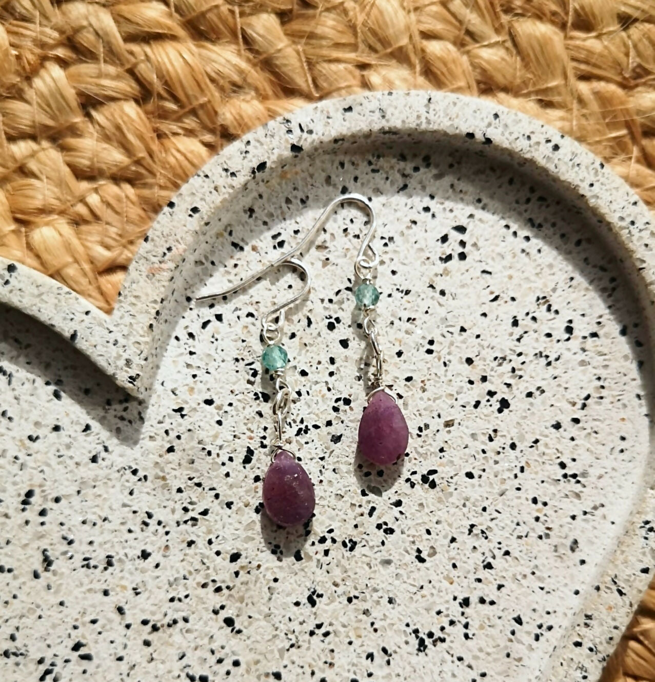 Ruby & Apatite Sterling Silver Dangle Earrings