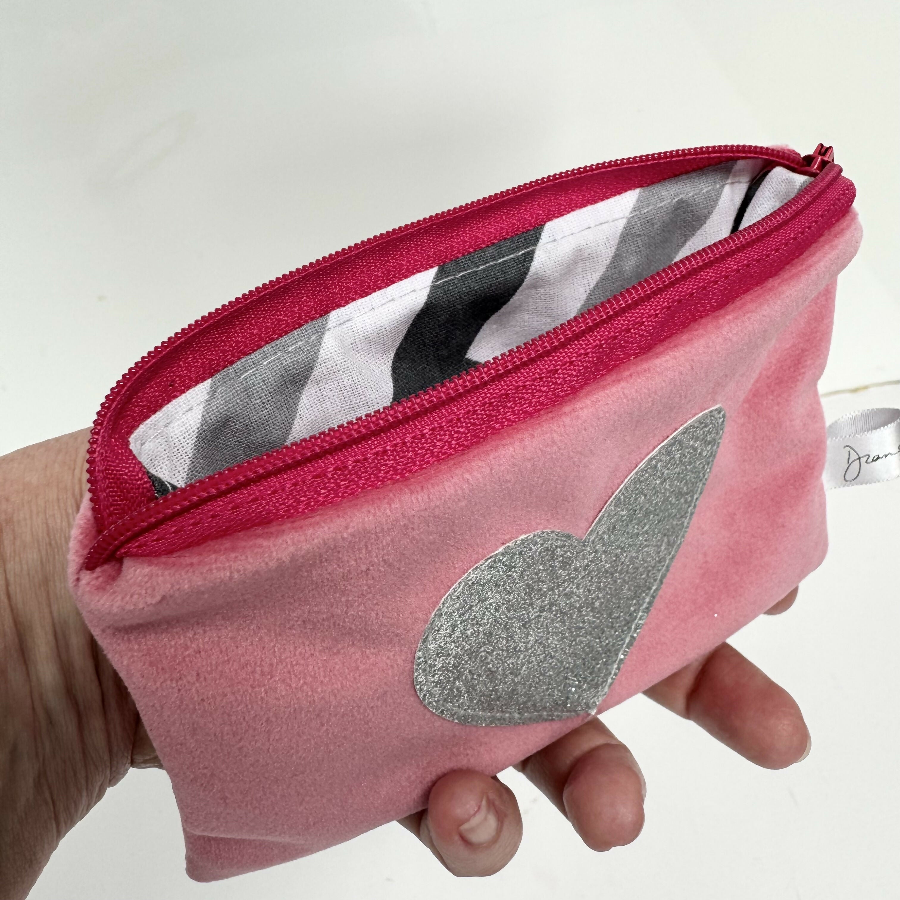 Pink Velvet Purse with Silver Sparkle Heart