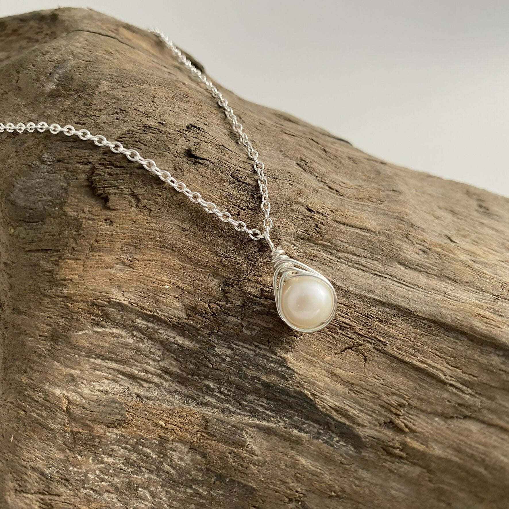 Pearl Drop Necklace, Sterling Silver