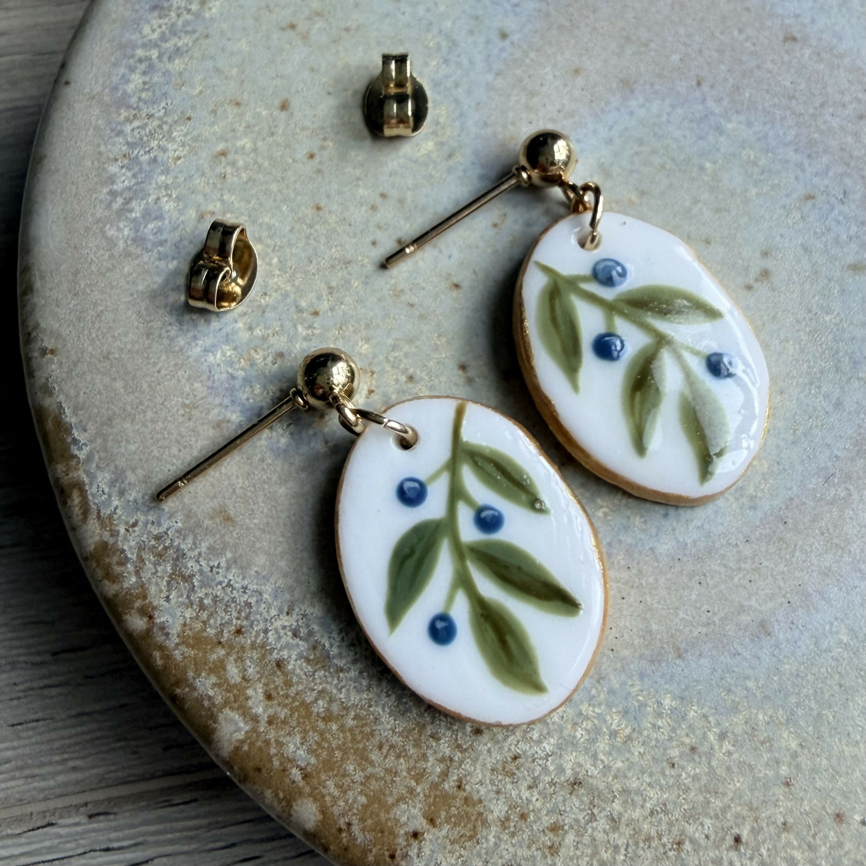 Blueberry Vine Clay Earrings