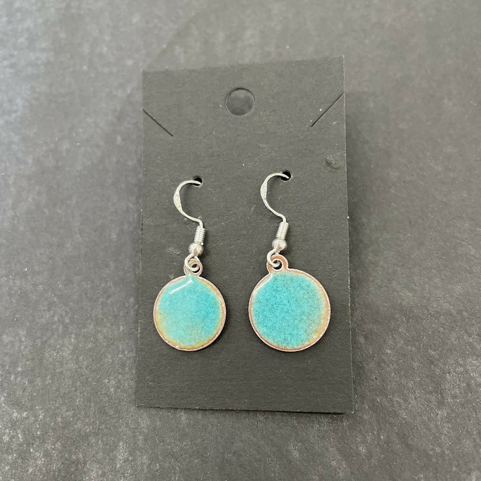 Sea Blue Circle Drop Enamel Earrings