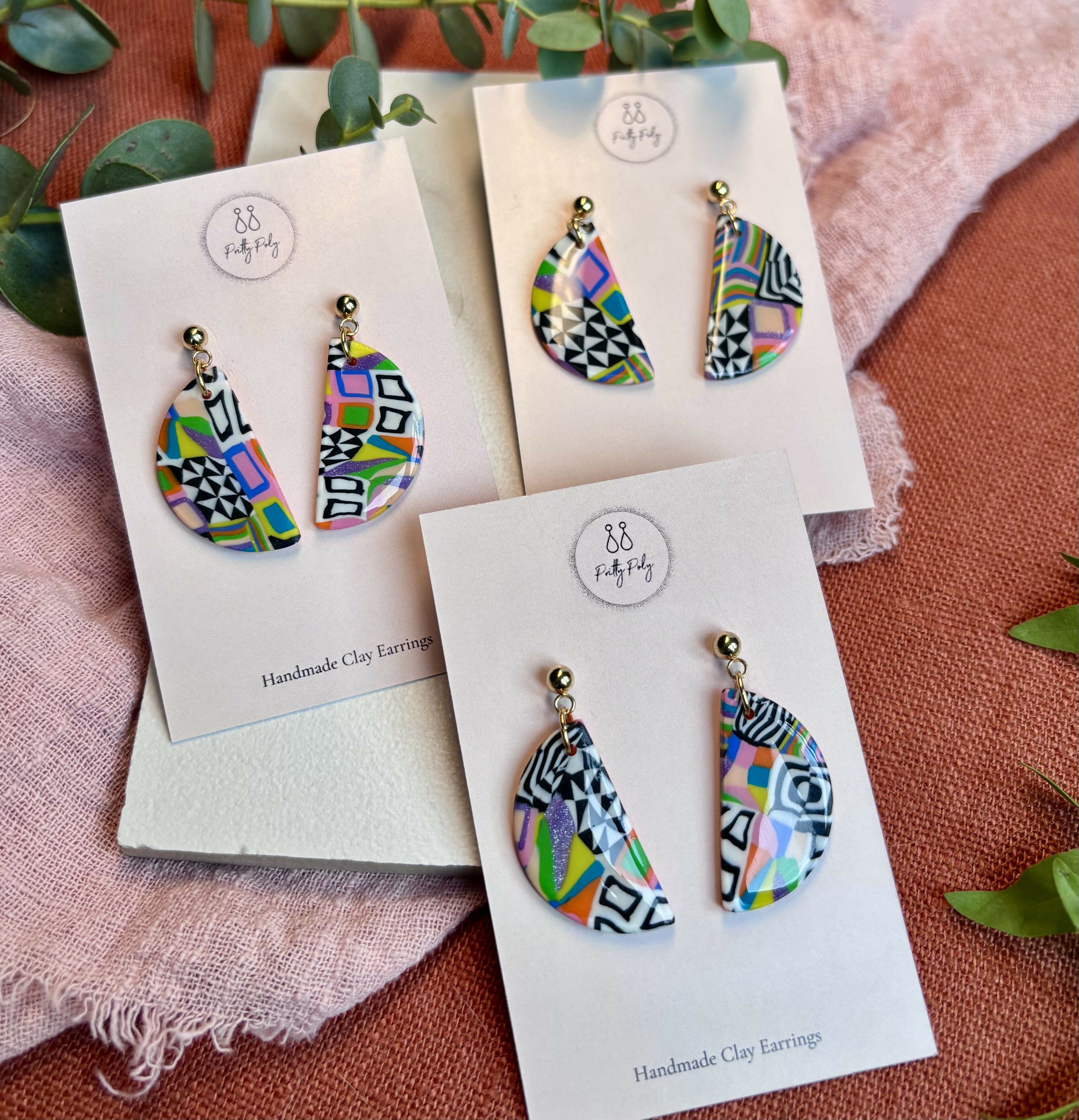 Funky Pattern Collection - Semi Circle Polymer Clay Earrings