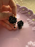 Rounded Flower Cluster Earrings with Black Crystal Drop