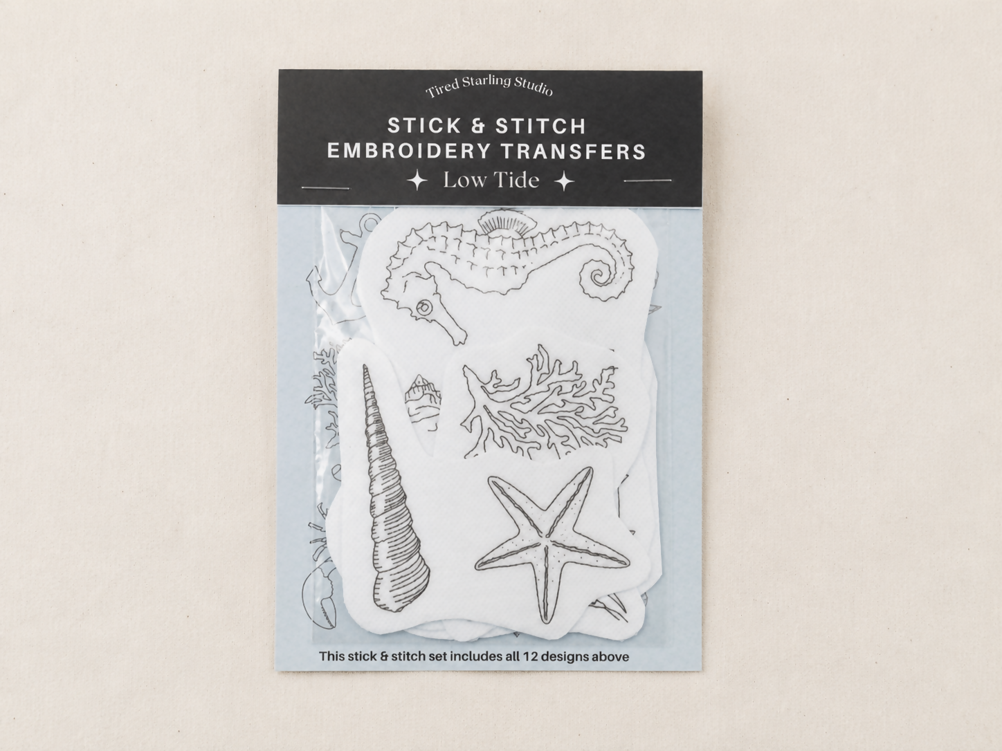 Embroidery Stick & Stitch Transfers with sea shells, coral, lobster