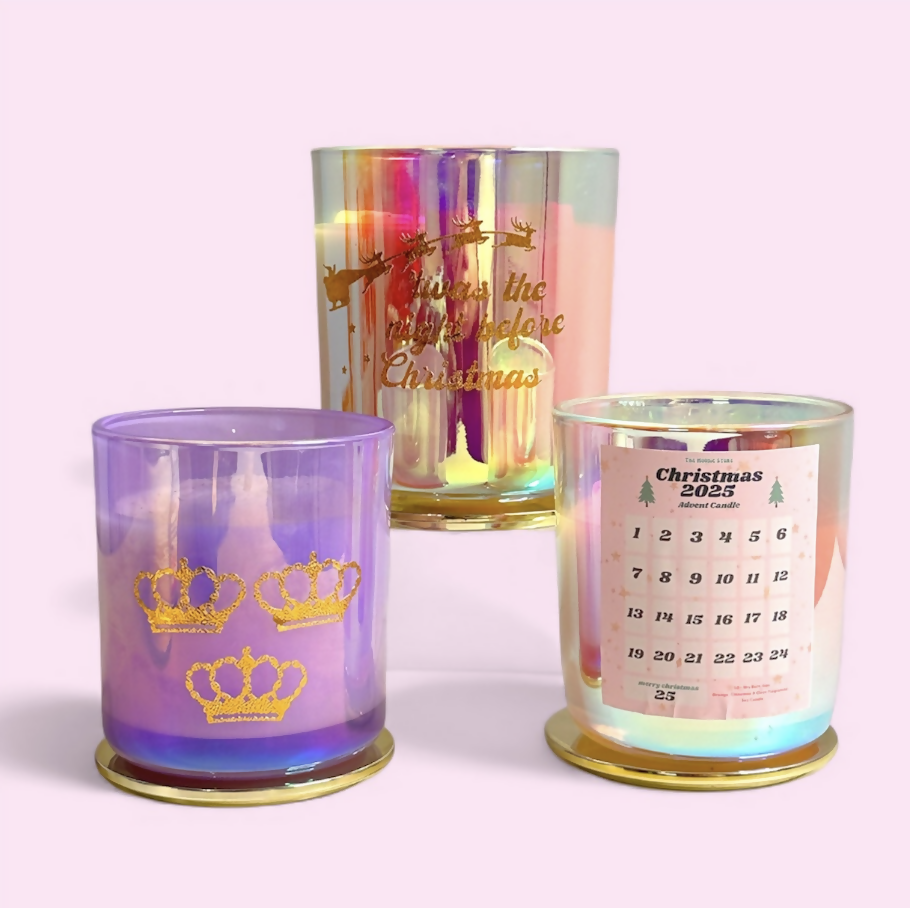 We Three Kings Purple Glass Soy Wax Candle - Frankicense & Myrrh Fragranced Vegan Candle