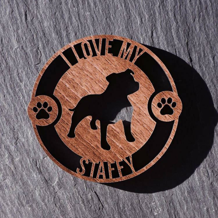 I Love My Staffy Laser Cut Wooden Coaster