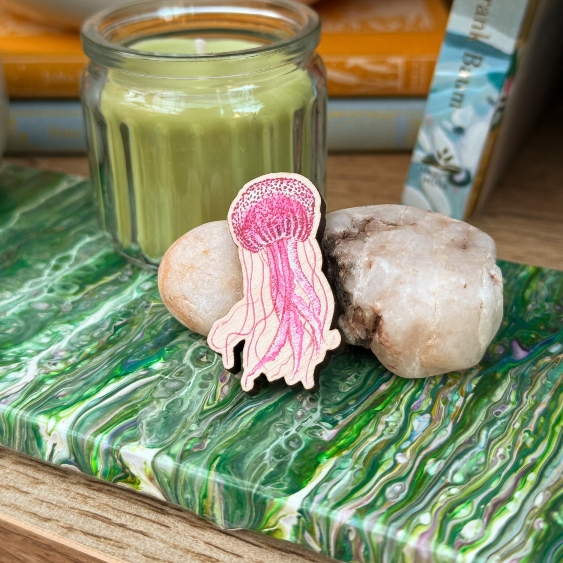 Jellyfish - Purple Striped - Wooden Pin