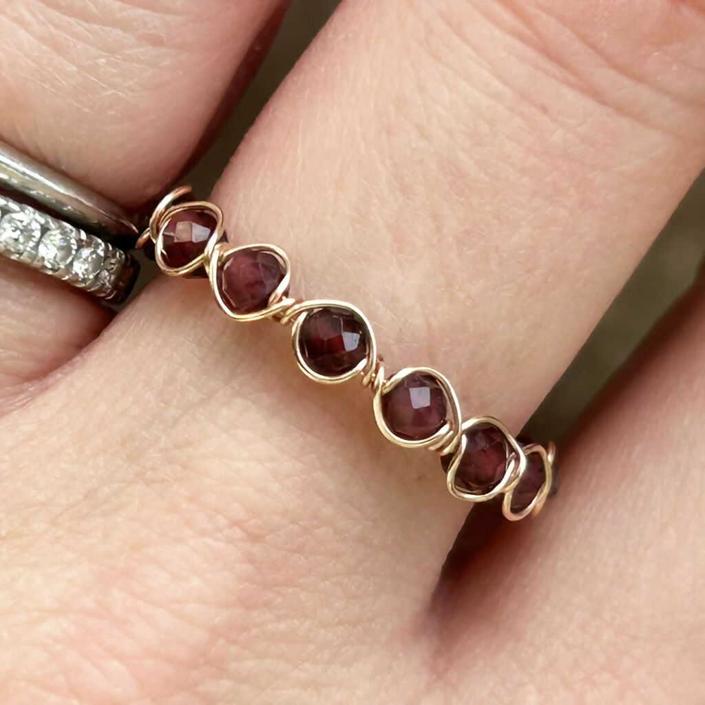 Handmade Rose Gold Vermeil Garnet Beaded Ring Size O1/2