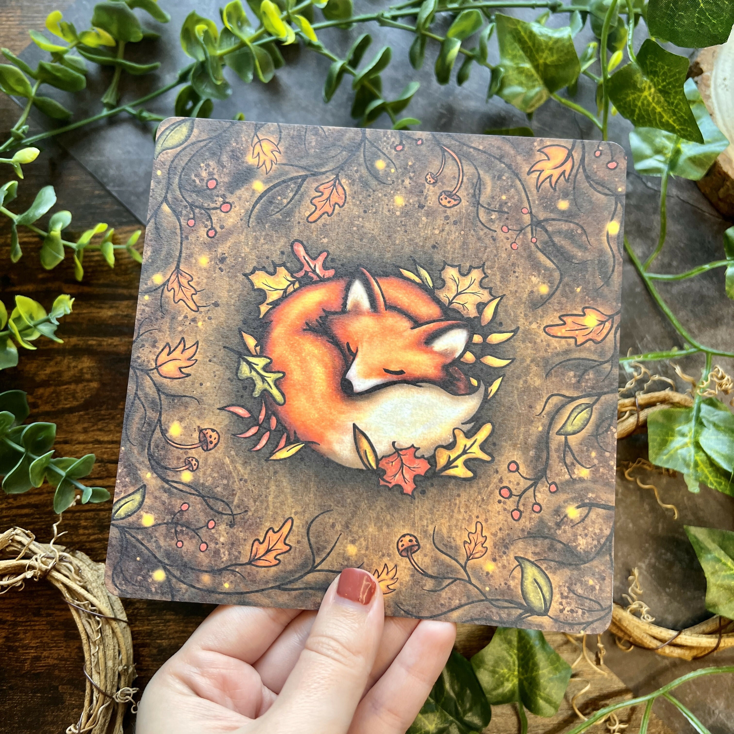 Sleeping Fox Art Print Postcard
