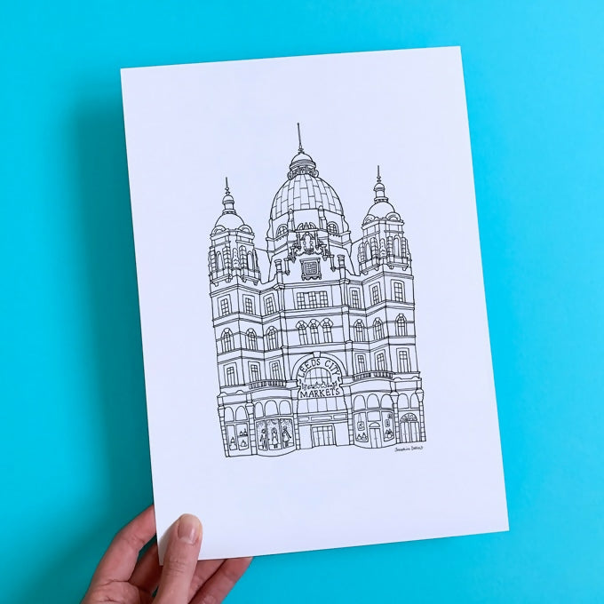 Kirkgate Market Leeds A4 Print - Black Line Drawing Building Illustration