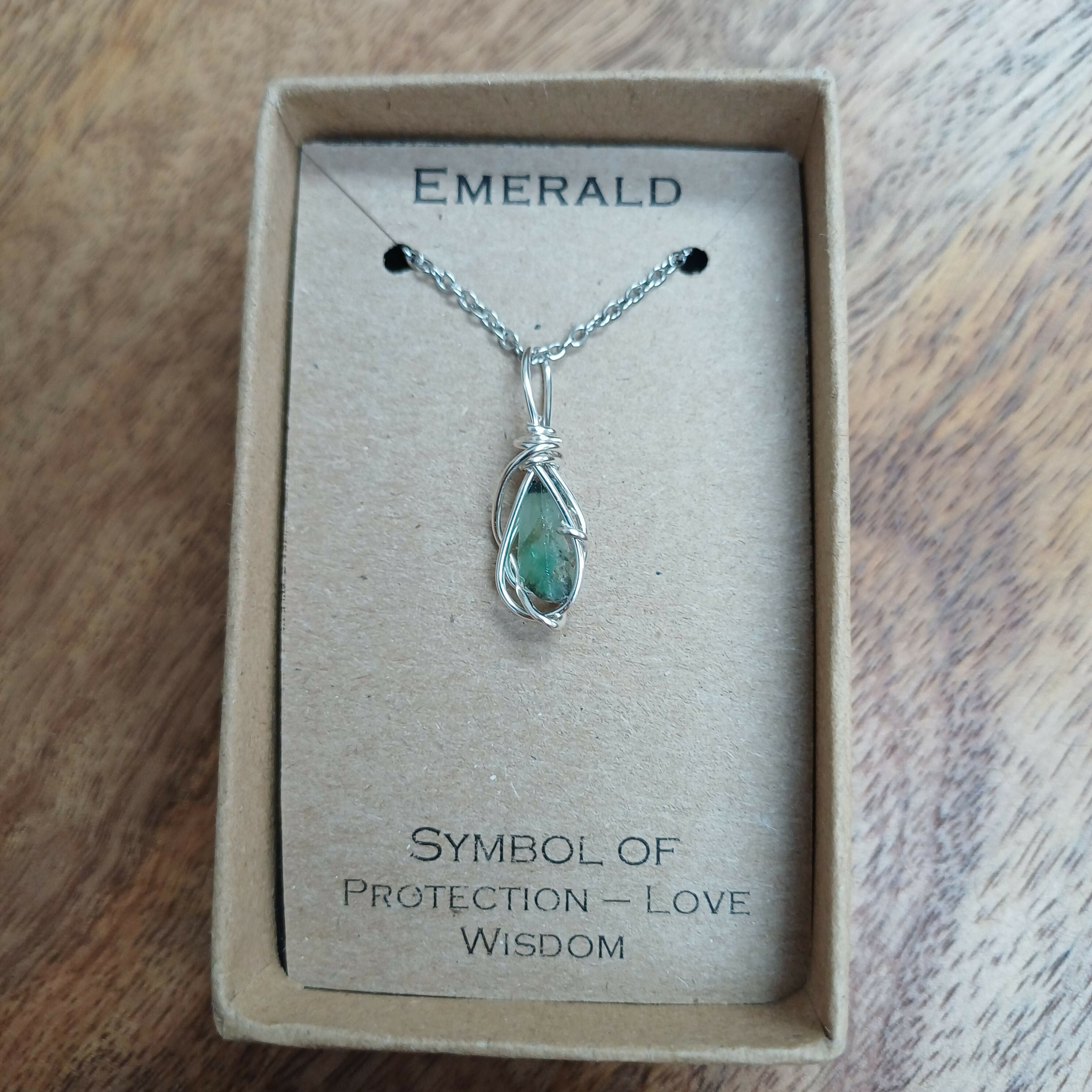 Raw Emerald Wire Wrapped Pendant