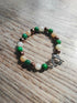 Tibetan Silver Toggle Catch Bracelet with Copper Hematite, Yellow Jade & Green Chalcedony.