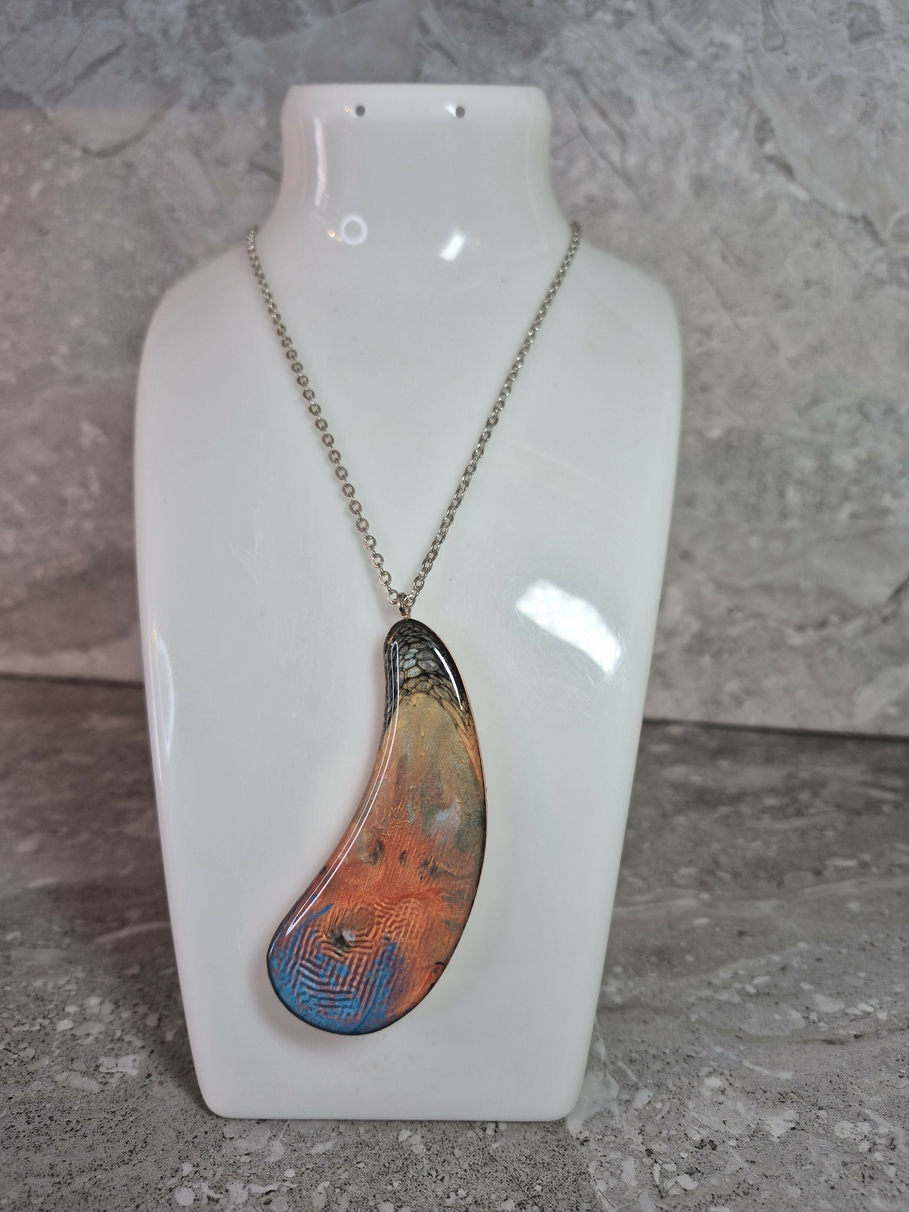 Unique Hand Crafted Tear Drop Shaped Pendant With a Fiery Textured Pattern