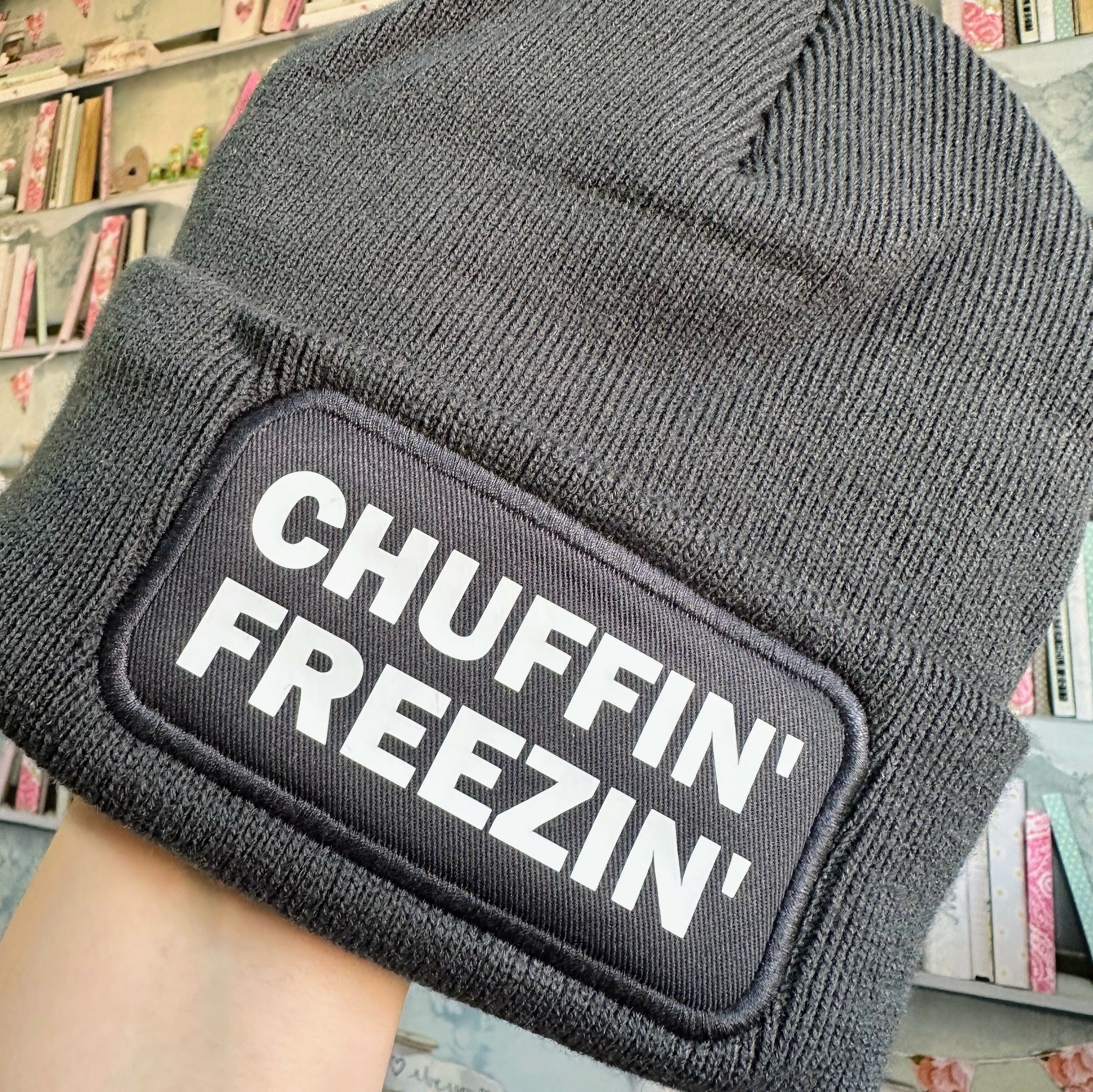 Chuffin Freezin Cuffed Rectangular Patch Beanie Hat