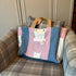 Unique Handcrafted Oversized Denim Tote Beach Bag Handbag Made From Upcycled Blue And White Jeans