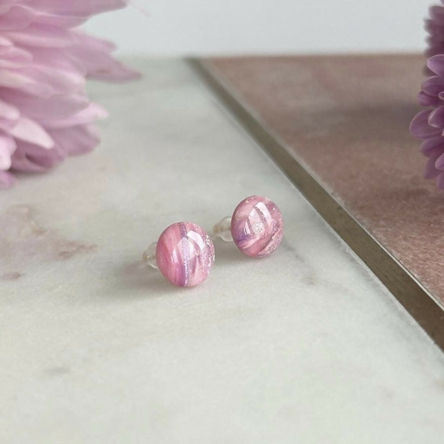 Round Pink Marble Pattern Studs