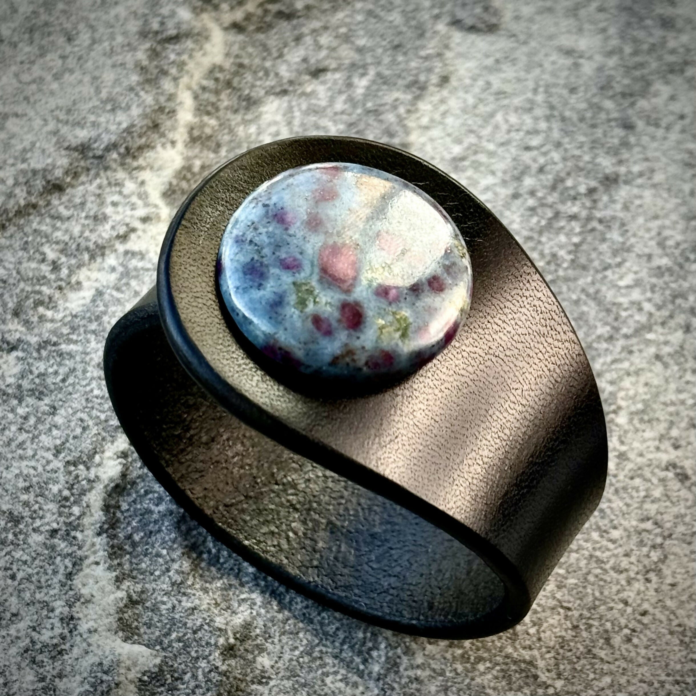 Handcrafted Natural Leather & Ruby Kyanite Gemstone Bracelet - Size S or M