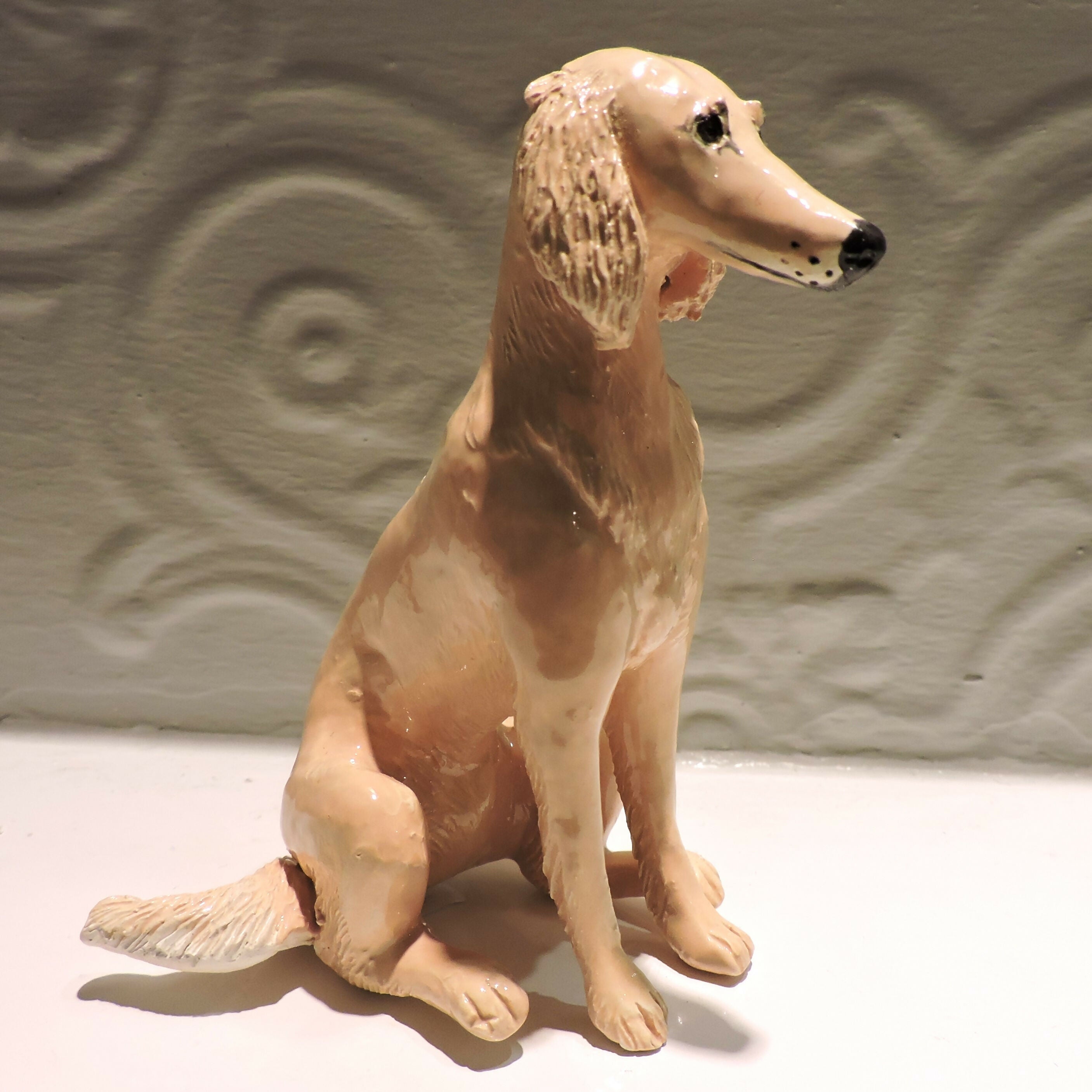 Ceramic Saluki dog sculpture, gold