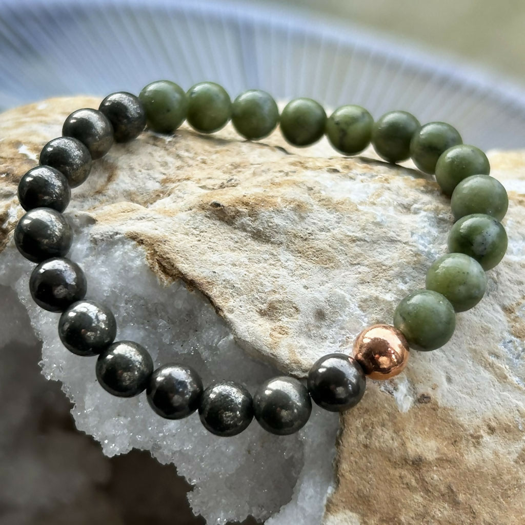 Men's Handmade Jade And Pyrite Beaded Bracelet
