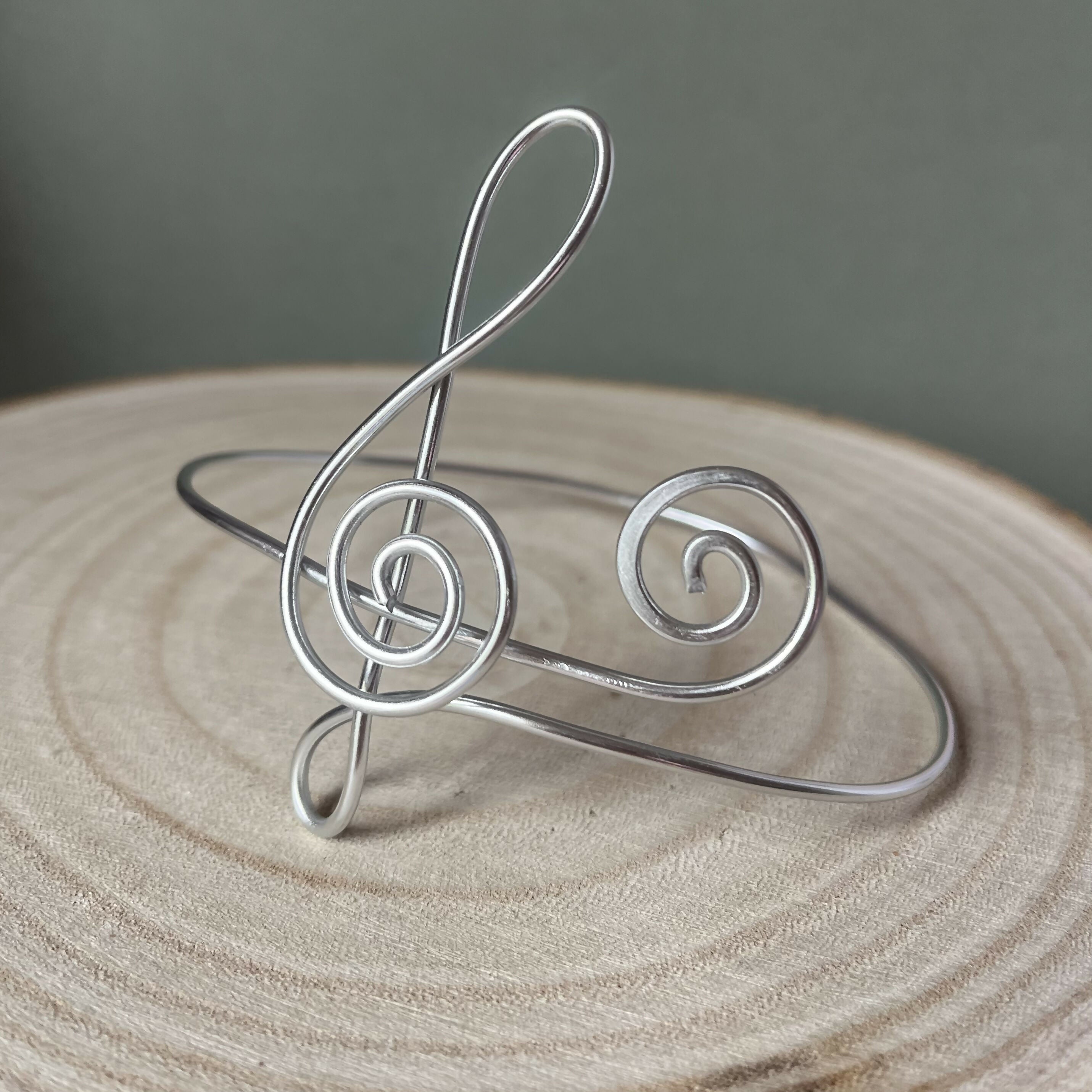 Treble Cleff Music Note Adjustable Arm Cuff Silver