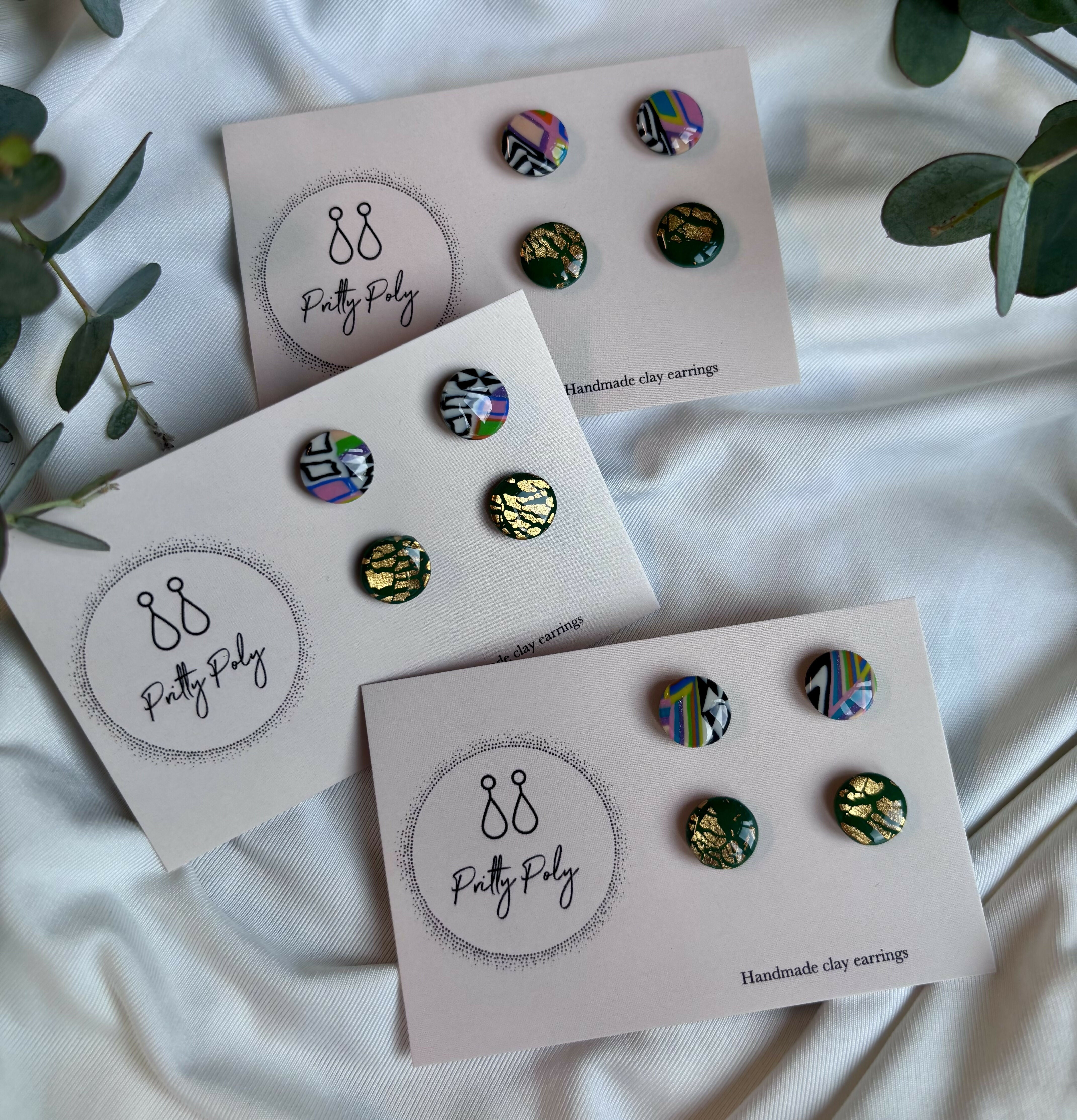 Polymer Clay Stud Pack - Colour Pattern and Green Gold