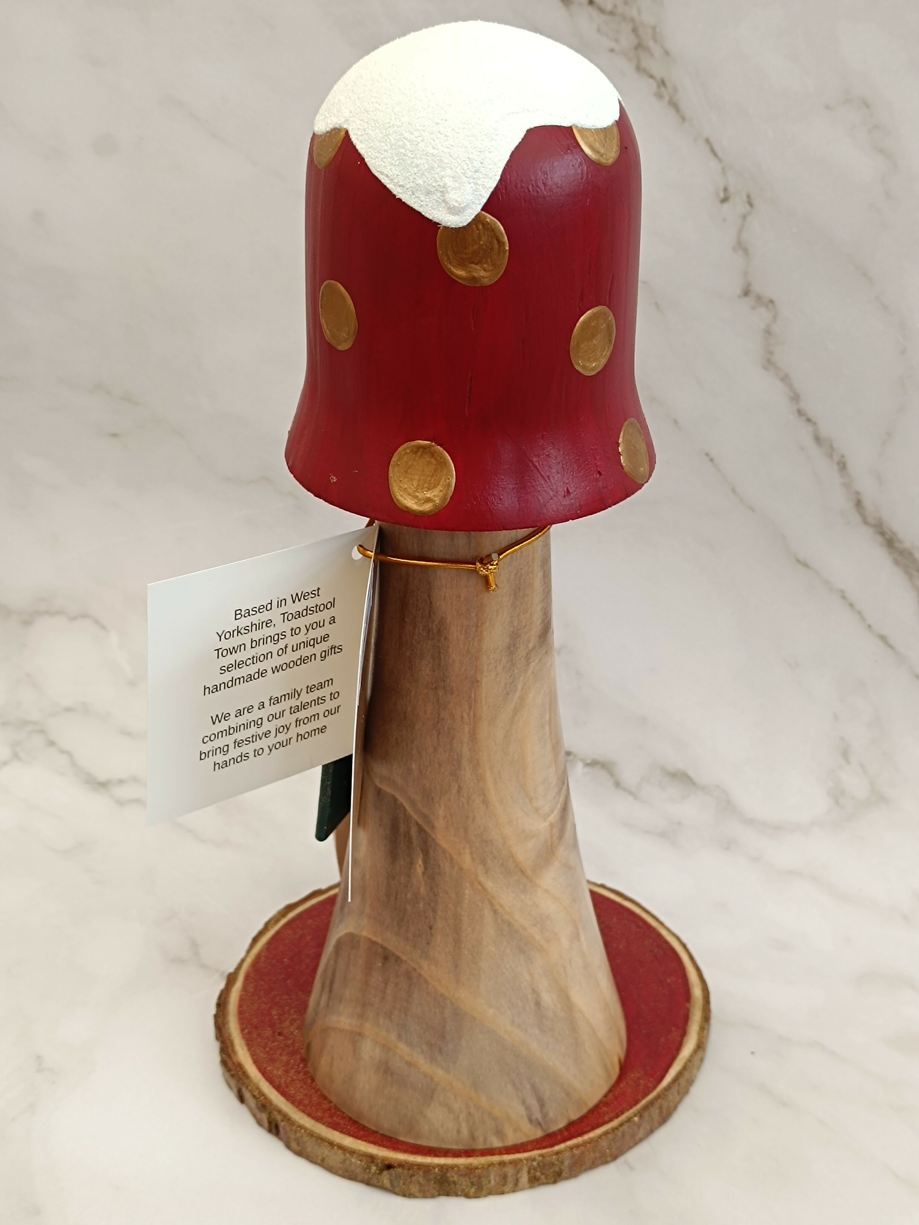 30cm Red Handmade, Free Standing Painted Wooden Fluted Topped Toadstool Elf House - Whimsical Woodland Ornament & Holiday Keepsake