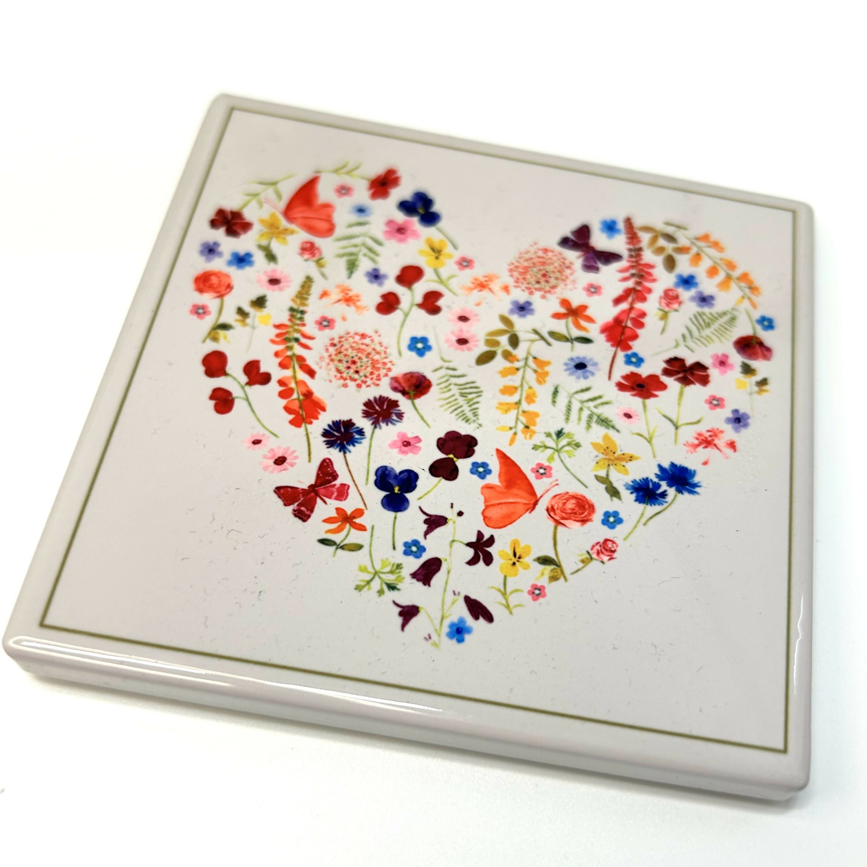 Ceramic Coaster - Botanical Heart Square | Hand-Painted | Art & Soul