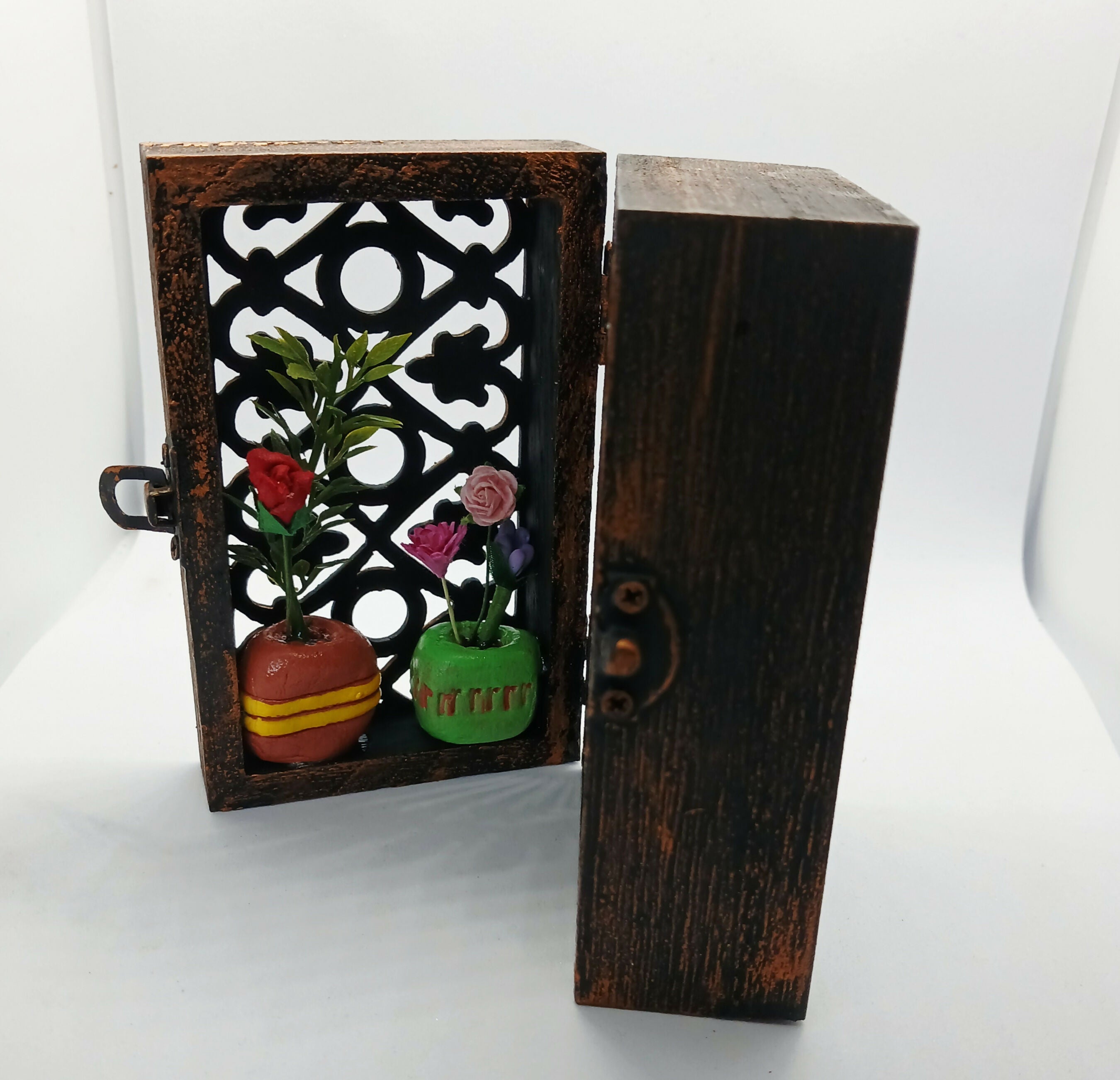 Bookcase Diorama Clay Trinket Filled Wooden Box