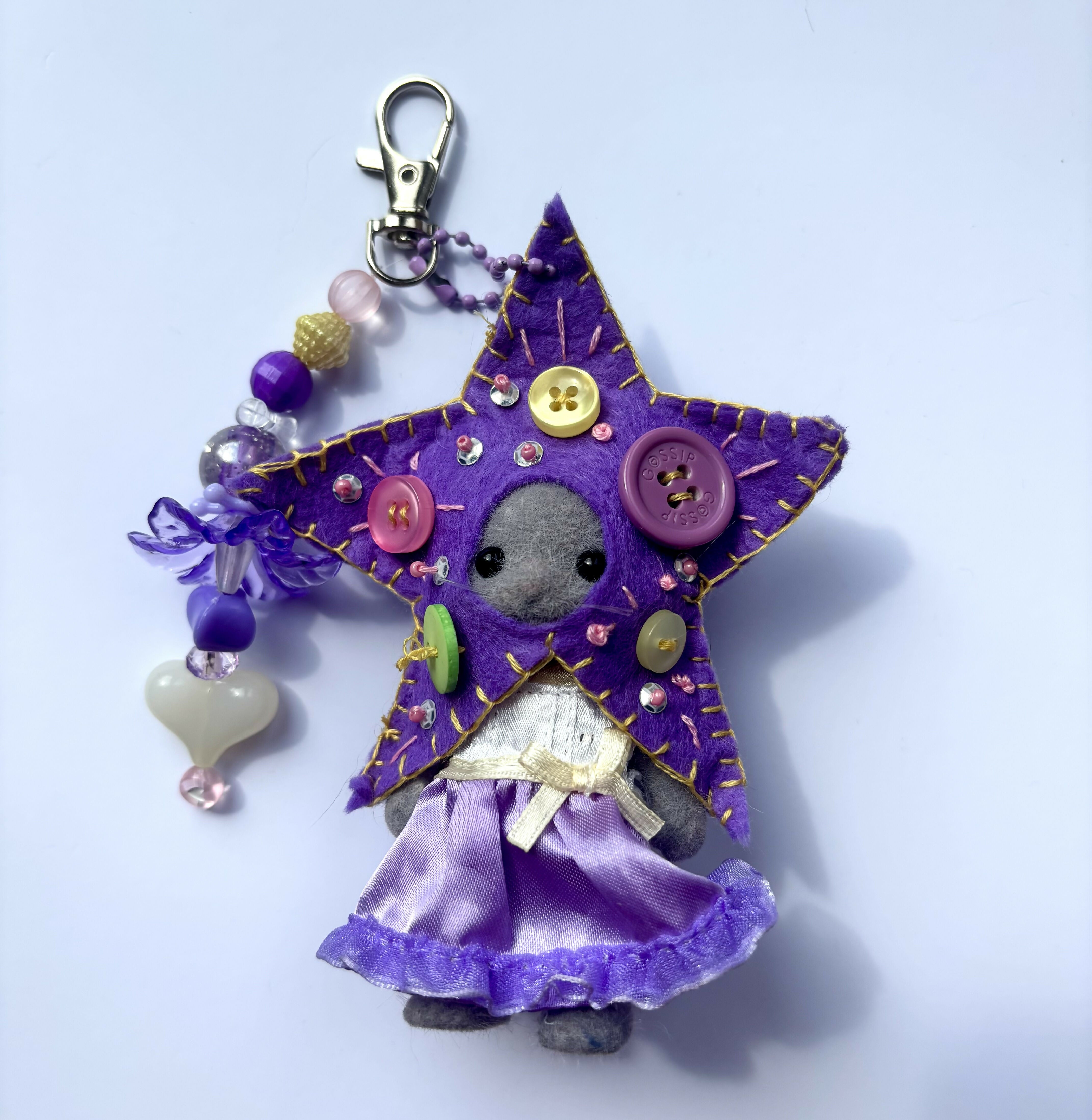 Star Cat Felt Keyring