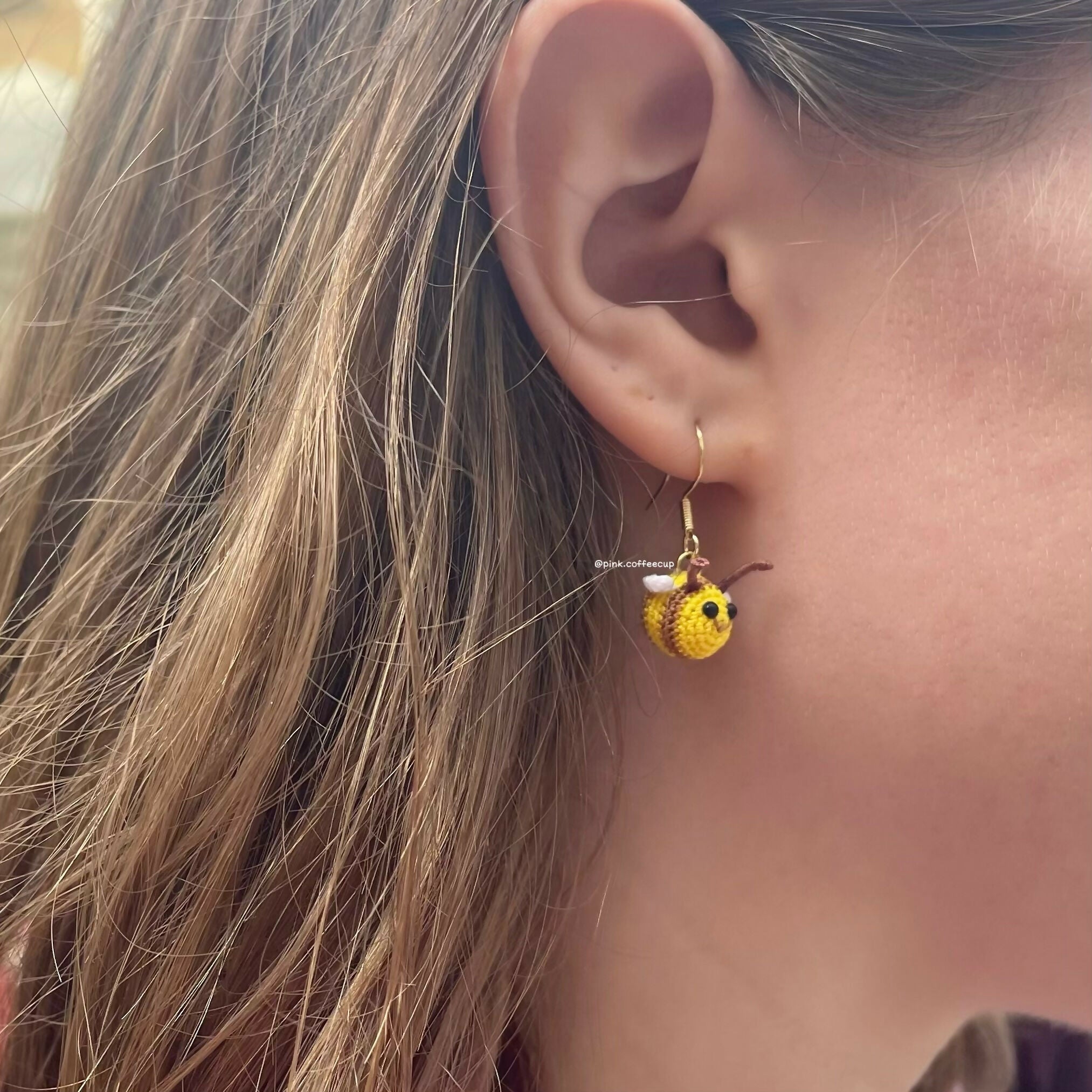 Micro Crochet Bumble Bee Drop and Dangle Earrings