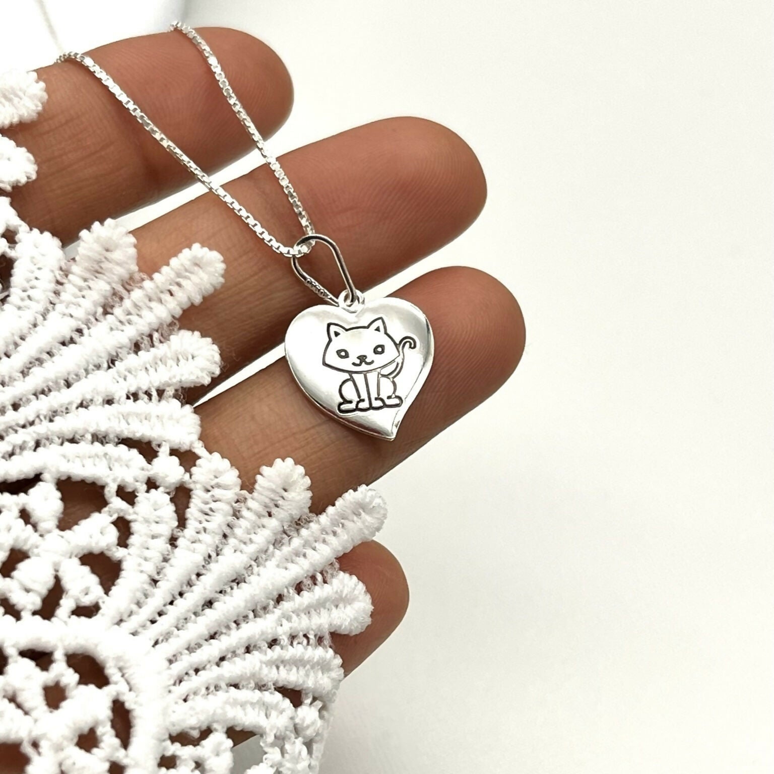 Sterling Silver Love Cat Necklace