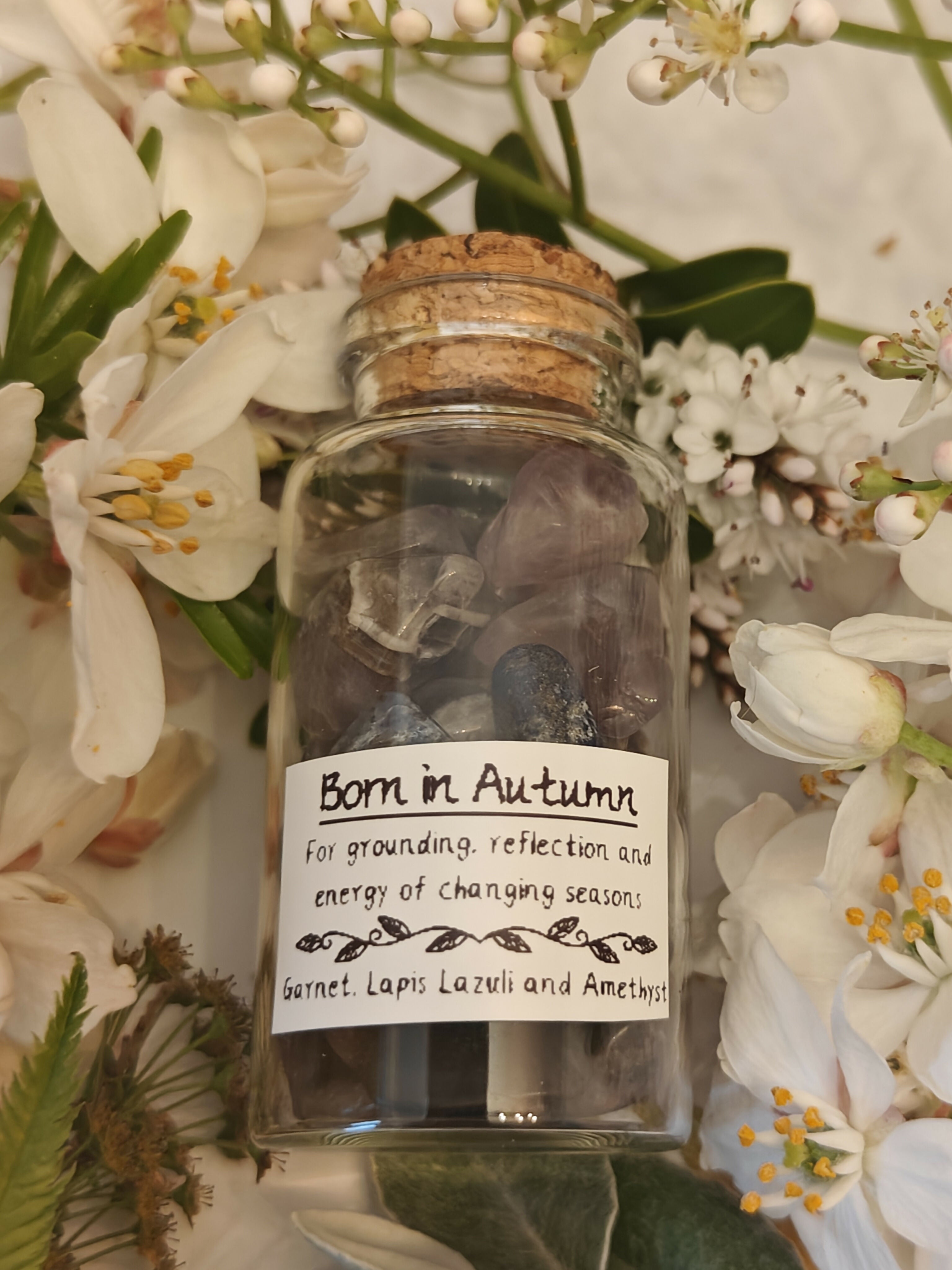 Born in Autumn Crystal Intention Jar