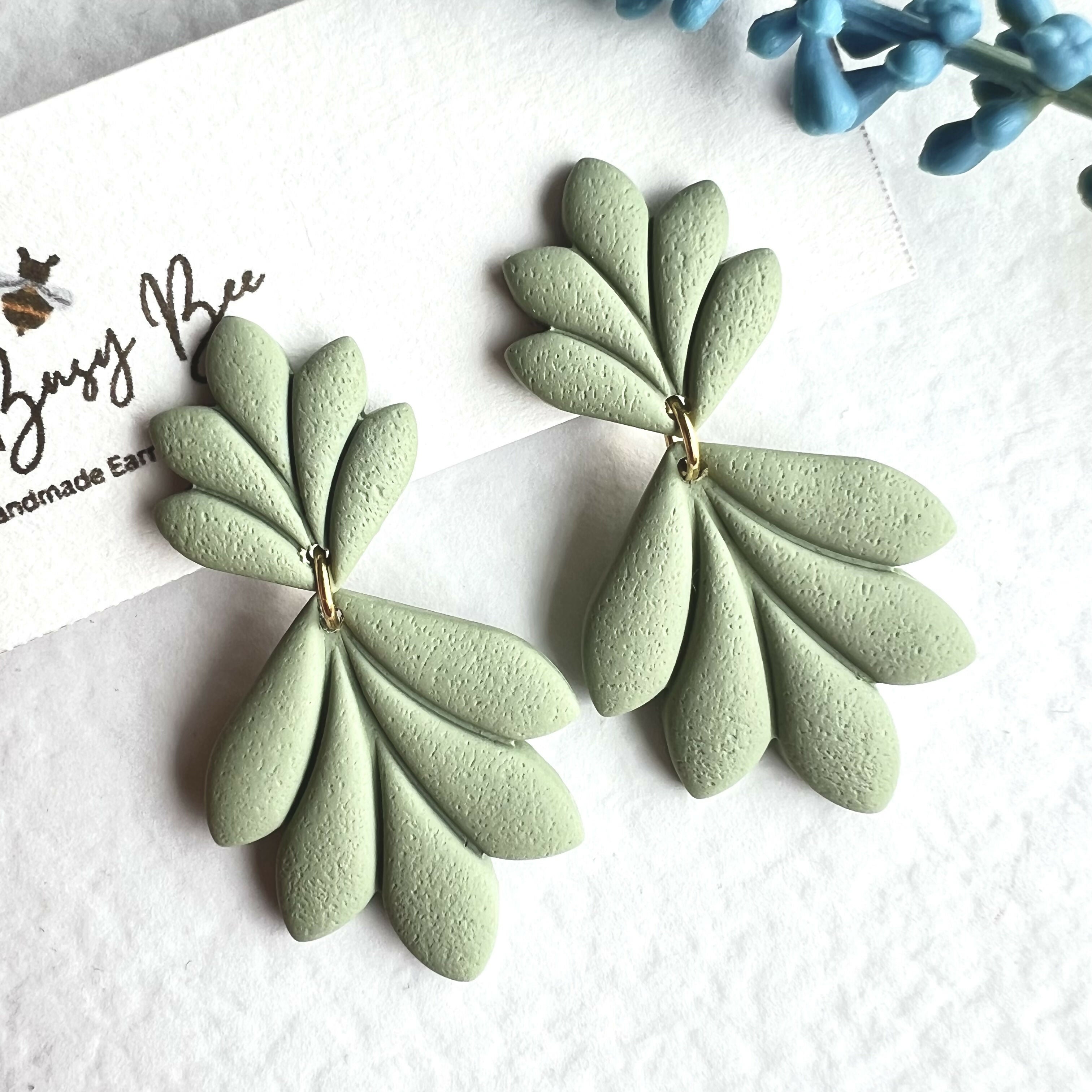 Dainty Clip On Dangle Earrings / Boho Polymer Clay Earrings for Non Pierced Ears