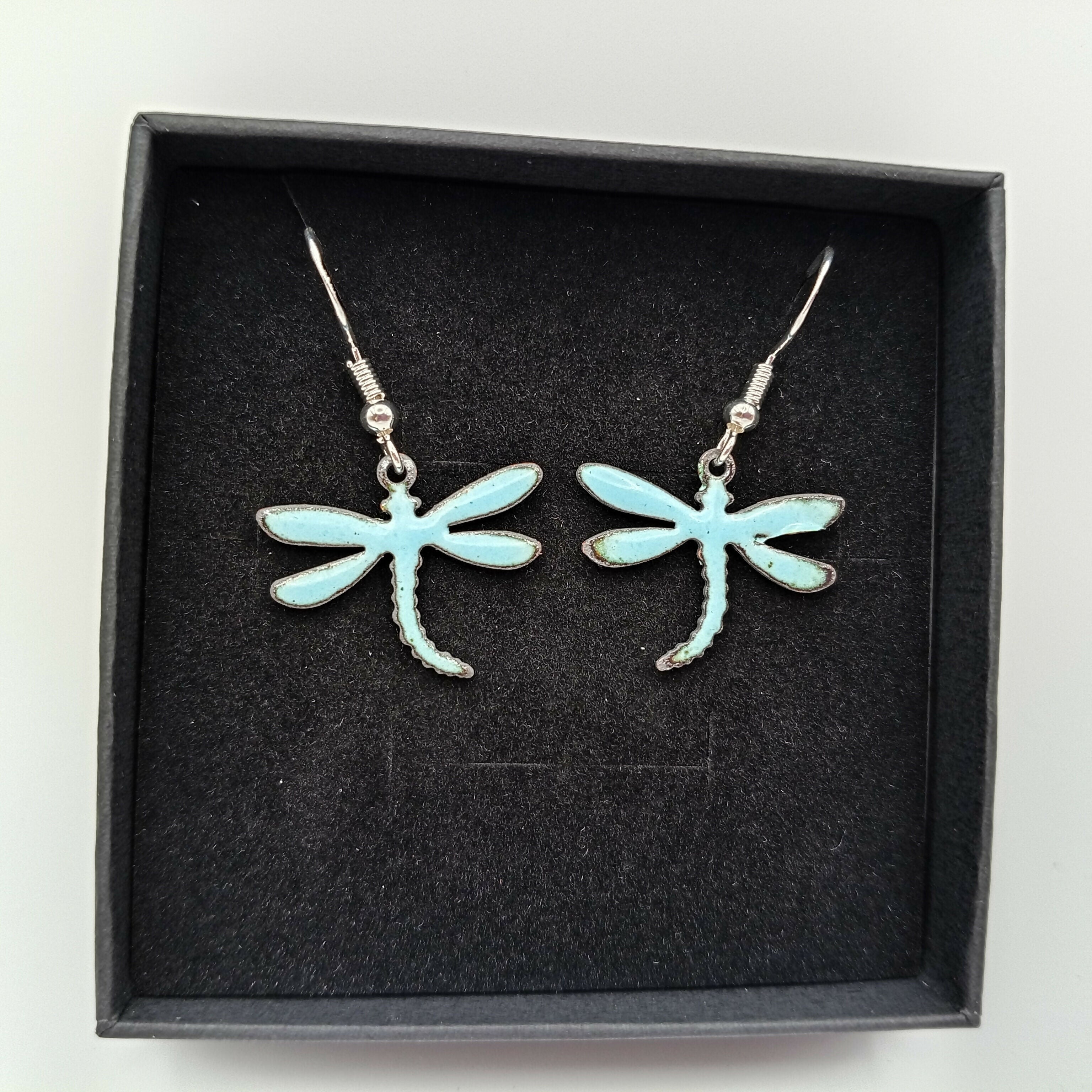 Powder Blue Enamel Dragonfly Earrings