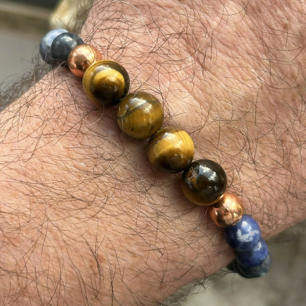 Men's Handmade Tiger's Eye And Sodalite Beaded Bracelet
