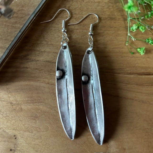 Antique Silver Plated Abstract Leaf Earrings