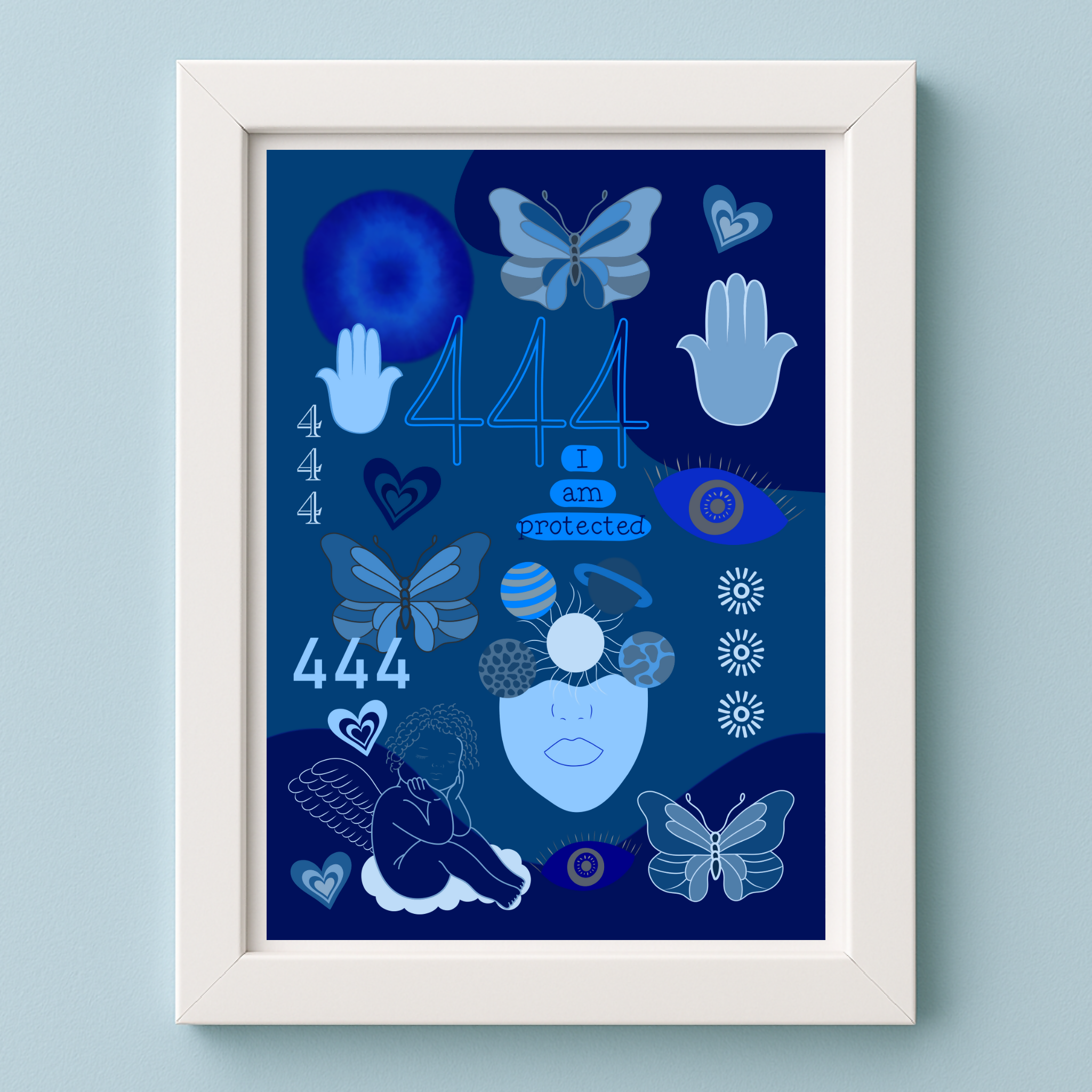 444 Angel Number Print Unframed A4 Blue