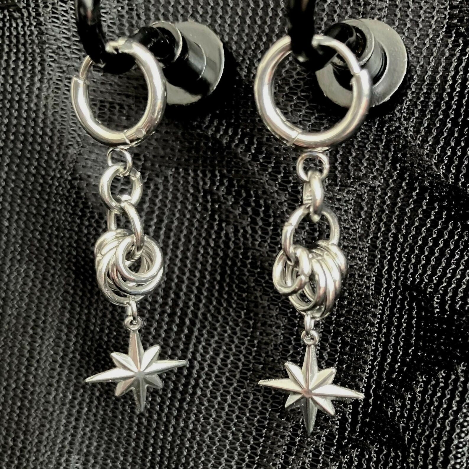 CHAINMAIL STAR EARRINGS - STAINLESS STEEL