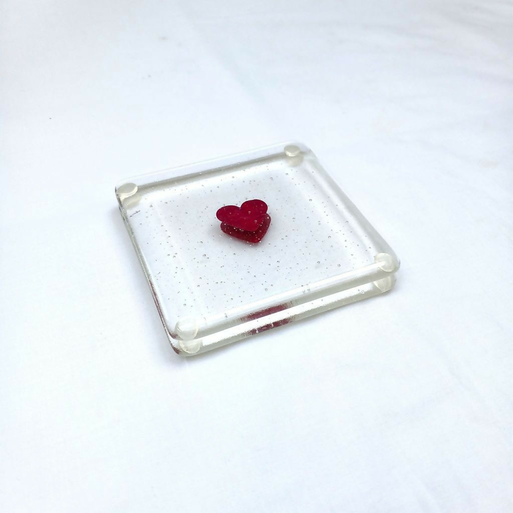 Set Of 2 Fused Glass Heart Coasters